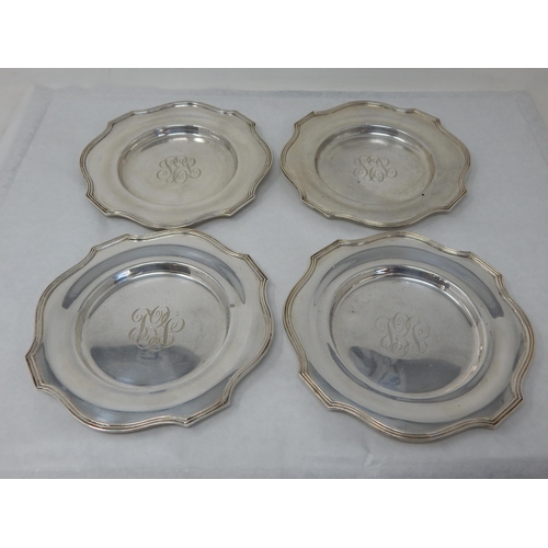 122 - Four Sterling Silver Plates with Shaped Reeded Rims: Measuring 16cm 6 1/4