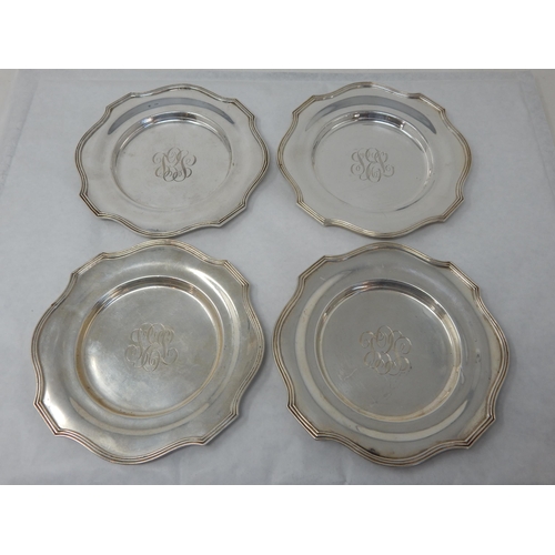 123 - Four Sterling Silver Plates with Shaped Reeded Rims: Measuring 16cm 6 1/4