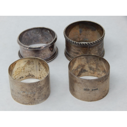 135 - 4 x Hallmarked Silver Napkin Rings: Various Dates & Makers: Weight 98g