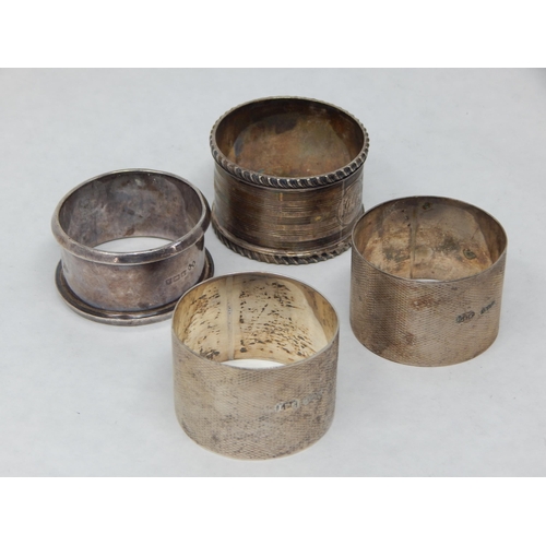 135 - 4 x Hallmarked Silver Napkin Rings: Various Dates & Makers: Weight 98g