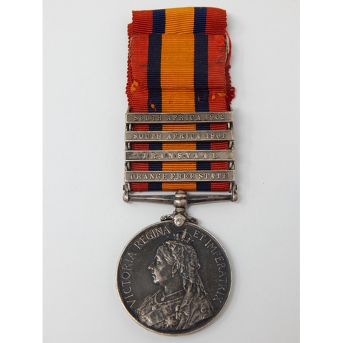 Boer War Queens South Africa Medal with Four Bars & Ribbon. Bars: South Africa 1901/South Africa 1902/Transvaal/Orange Free State: Awarded & Edge Named to: 5733 PTE A. VINEY ROYAL HIGHLANDERS.