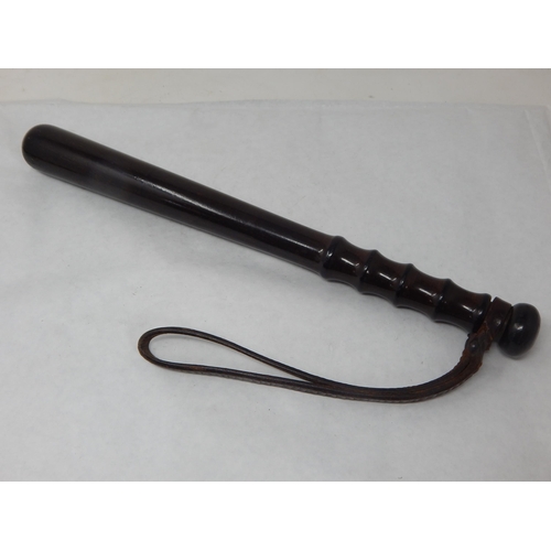 279 - Good Lignum Vitae Truncheon with Leather Strap: Measuring 38cm