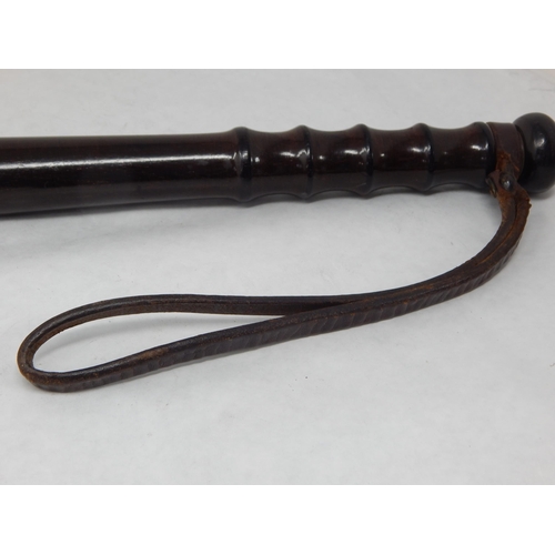 279 - Good Lignum Vitae Truncheon with Leather Strap: Measuring 38cm