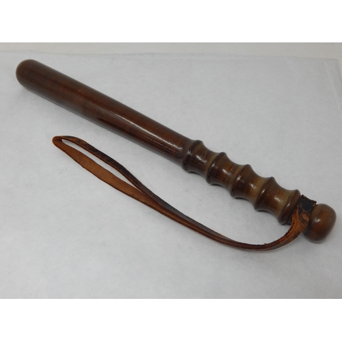 280 - Military Wooden Truncheon Measuring 38cm with Leather Strap.