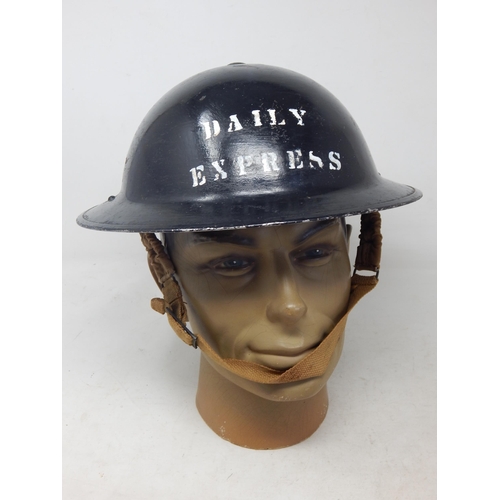 284 - WW2 British black painted helmet marked ‘PRESS’