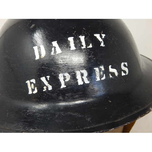 284 - WW2 British black painted helmet marked ‘PRESS’