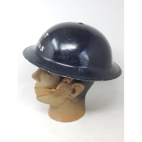 284 - WW2 British black painted helmet marked ‘PRESS’