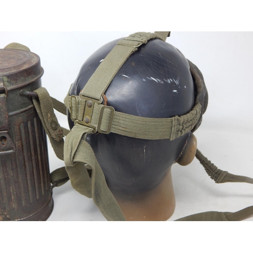 286 - WW2 German gasmask case with gas mask and straps (no filter). Spring closure strap unattached but pr... 