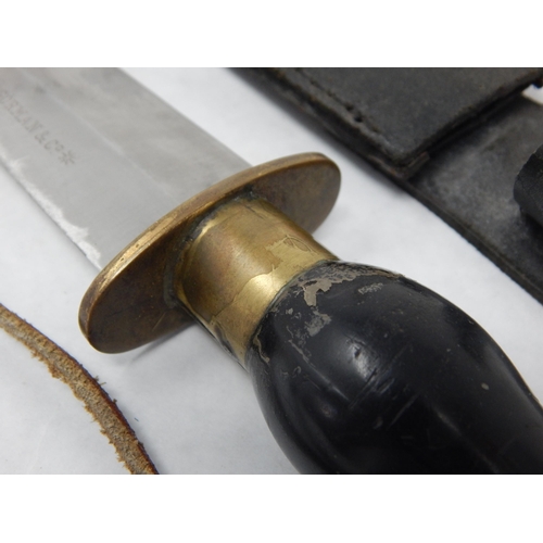 287 - WW2 Siebe Gorman Dive knife with non-magnetic blade and inch measurements inscribed on the blade. Wi... 