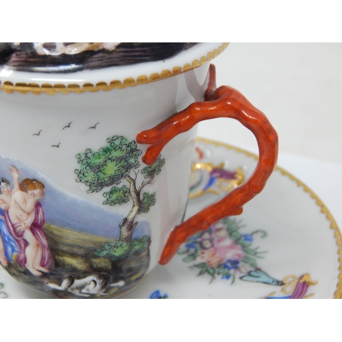 294 - A Pair of C19th Naples Capodimonte Chocolate Cups, Covers & Saucers with Figurative Classical Scenes... 