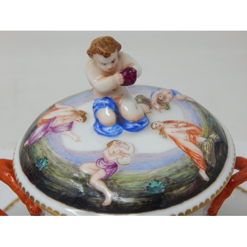 294 - A Pair of C19th Naples Capodimonte Chocolate Cups, Covers & Saucers with Figurative Classical Scenes... 