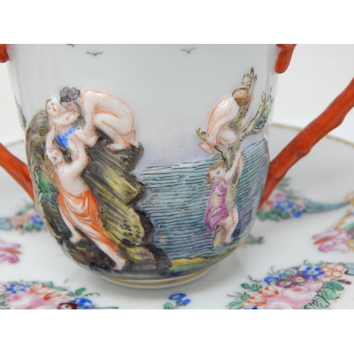 294 - A Pair of C19th Naples Capodimonte Chocolate Cups, Covers & Saucers with Figurative Classical Scenes... 