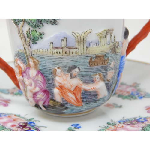 294 - A Pair of C19th Naples Capodimonte Chocolate Cups, Covers & Saucers with Figurative Classical Scenes... 