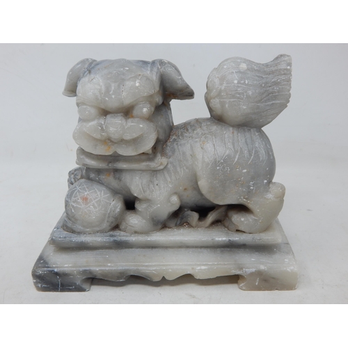 296 - Large Chinese Soapstone Figure of a Temple Dog: Measuring 17.5cm wide x 15cm high