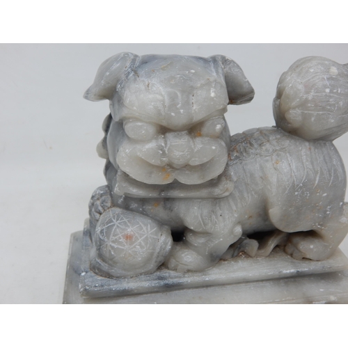 296 - Large Chinese Soapstone Figure of a Temple Dog: Measuring 17.5cm wide x 15cm high