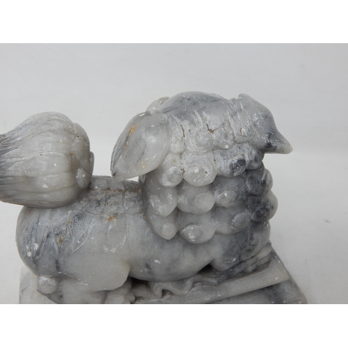 296 - Large Chinese Soapstone Figure of a Temple Dog: Measuring 17.5cm wide x 15cm high