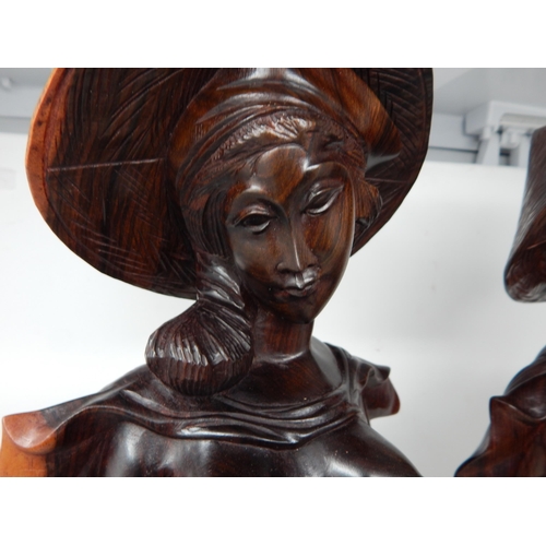 299 - Large Pair of Oriental Hardwood Female Figures: Height 54cm