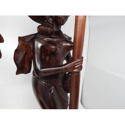 299 - Large Pair of Oriental Hardwood Female Figures: Height 54cm