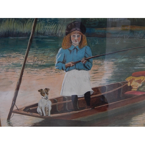 300 - Watercolour of a Girl with Dog Fishing. Titled 