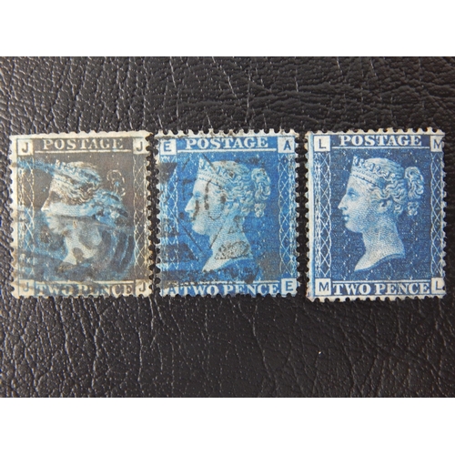 43 - GB QV 1858-76 wmk large crown, plate 14 2d Blue. Plates 7,9,15 10-20 SG45/46 good to fine used