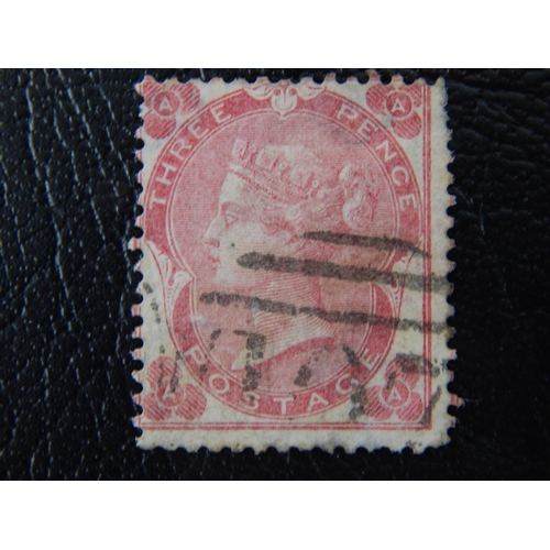 70 - GB QV 1862-64 3d bright carmine rose, wmk emblems SG76, FU with indistinct numeral cancel. Stamp is ... 