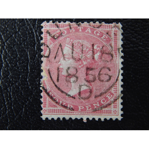 73 - 1855-57 4d carmine, white paper, wmk medium garter, SG64,VFU with crisp 1856 cds. Couple of blunt pe... 