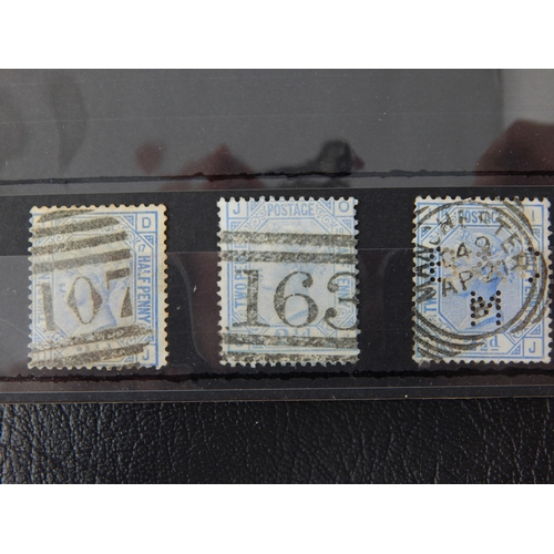 89 - GB QV 1873-80. 2 1/2d blue, plates 17,19 & 20 (plate 20 is perfin) SG142, FU with complete numeral c... 