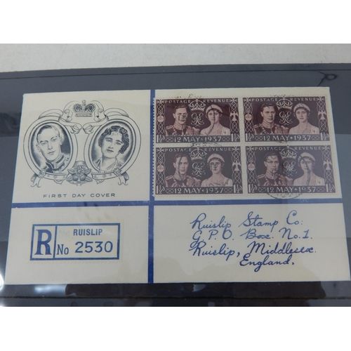 3 - First Day Covers 1937 Coronation block of four Threehalfpence; Single stamp 1937 illustrated cover a... 