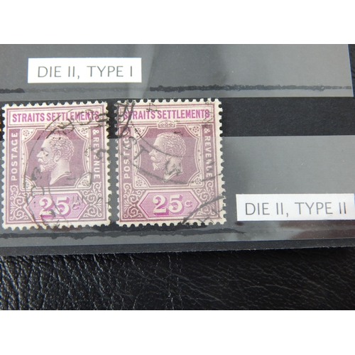 217 - Straits Settlements KGGV 25c. Die 1, type 1 x3. Die ll type 1 x 3. Die ll, type ll x 6 VFU