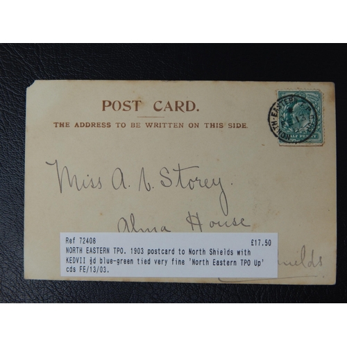 144 - North Eastern TPO. 1903 Postcard to North Shields with KEVII 1/2d blue-green tied Very Fine