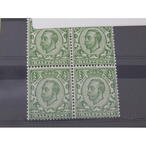 268 - Group of KGV stamps including a 1/2d Green block of 4 watermark inverted