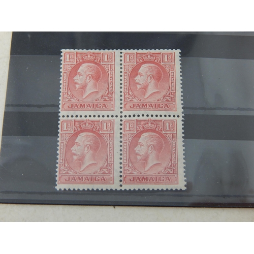 489 - Selection of Jamaican stamps. 1d scarlet block, strip of 3 1d red & ovpt Judical set.