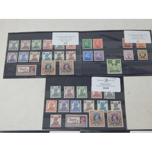 520 - A fine collection of Muscat stamps. Great group of stamps with an overprint set and a
surcharge set.