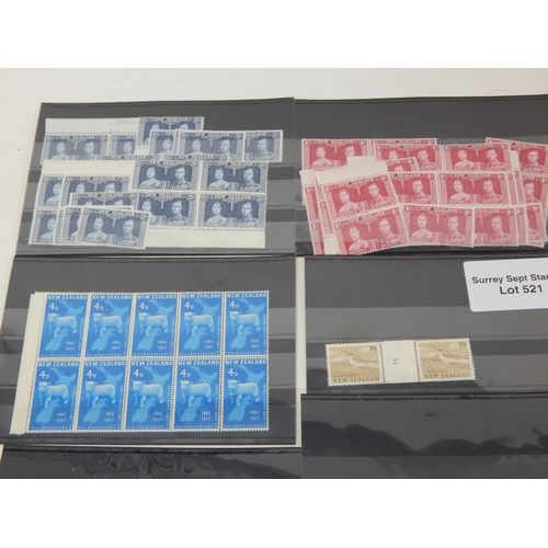 521 - A fine grouping of stamps from Newzealand. Includes singles, mini sheets and pairs.