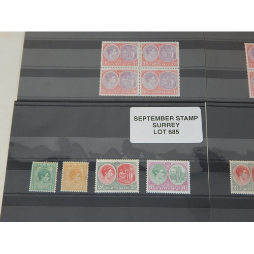 685 - A fine collection of stamps from St kitts-Nevis. Including a set of 1938-50 Wmk mult
Script CA 2d sc... 