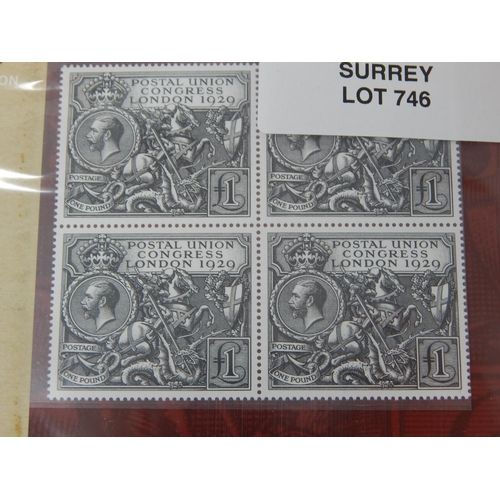 746 - Postal Union Congress stamp and royal Mail to Pay labels in 4 packs.