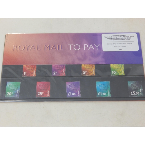 746 - Postal Union Congress stamp and royal Mail to Pay labels in 4 packs.