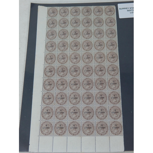 909 - Straits Settlements Queen Victoria of 5 Cents overprinted 4 Cents sheet of 60 stamps Mint