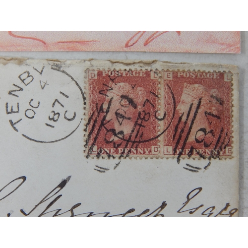 991 - 4 October 1871 pair of 1d plate tied by two fine strikes 'TENBY' sideways duplex