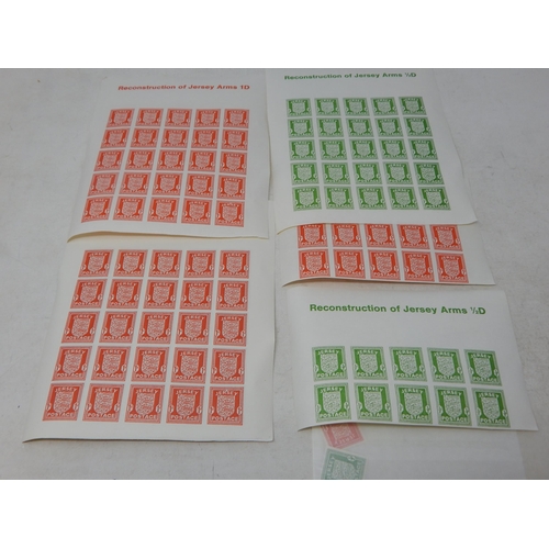 955 - Reconstruction of Jersey Arms 1d Red and Halfpenny Green in 5 sheets