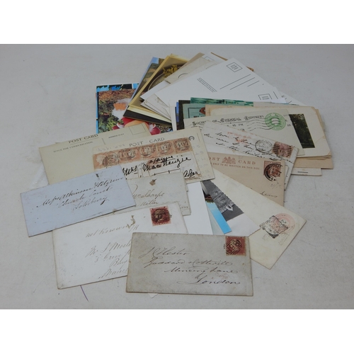 985 - Collection of QV Penny Reds on covers, selection of vintage postcards, etc