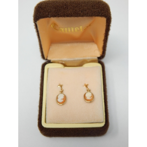 A Pair of 9ct Yellow Gold Cameo Earrings with Butterfly fastenings in Fitted Case.