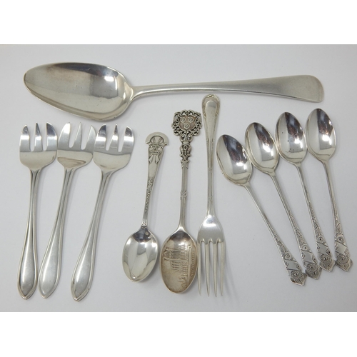 A Quantity of Hallmarked Silver Including a George III Tablespoon, Rifle Club Spoon, Sardine Forks, Teaspoons etc: Various Dates & Makers: Weight 238g