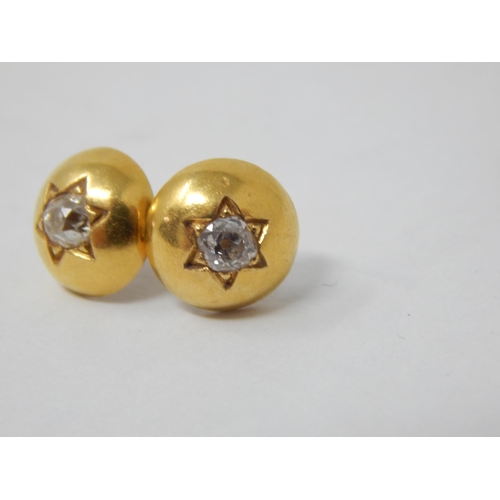 402 - A Pair of Unmarked Yellow Gold Diamond Set Earrings: Gross weight 3.2g