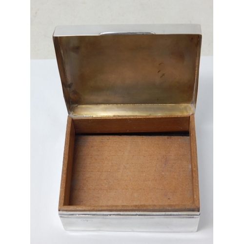 408 - Chester Hallmarked Silver Cigarette Box with Cedar Lining & Weighted Base: Gross weight 565g