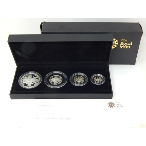 108 - 2011 Britannia Four Coin Silver Proof Set in Case of Issue with COA & Outer Box