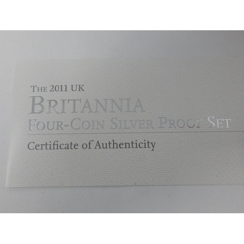 108 - 2011 Britannia Four Coin Silver Proof Set in Case of Issue with COA & Outer Box