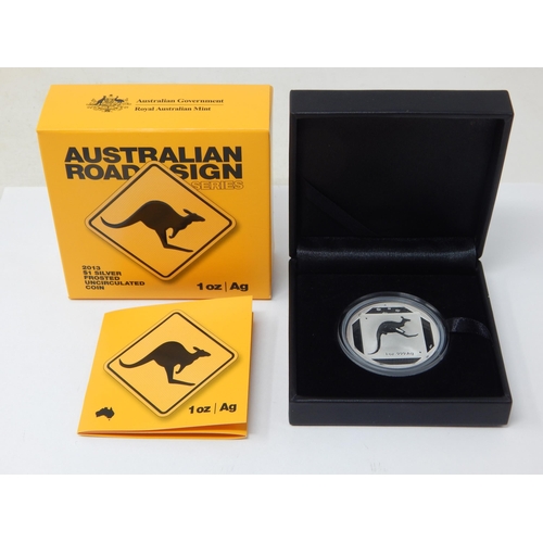 Australian Road Sign Series 2013 $1 Silver Frosted 1oz Coin in Case of Issue with COA & Outer Box