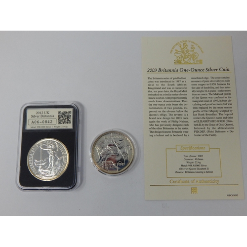 101 - 2003 & 2012 UK 1oz Silver Britannia's