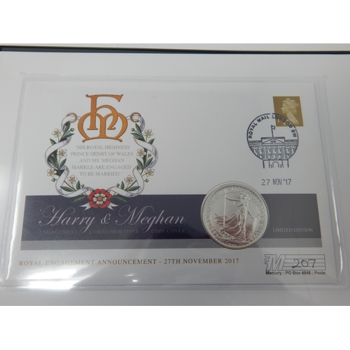 103 - Harry & Meghan 1oz Silver Britannia on FDC in Presentation Case of Issue with COA together with a Ha... 